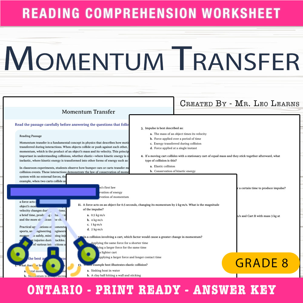 Grade 8 Science worksheet worksheet — Grade 8 Science – Momentum Transfer Worksheet for Mastery — page 1