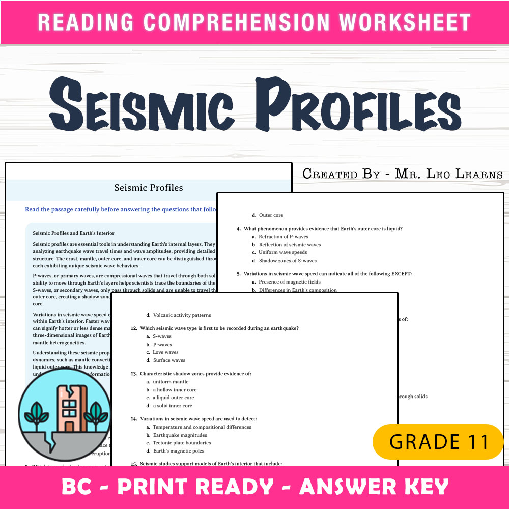 Grade 11 Science worksheet mcq paper worksheet — Grade 11 Science — Seismic Profiles Worksheet MCQ Paper for Mastery — page 1