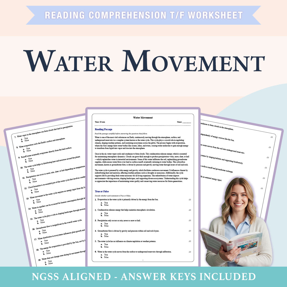 Grade 7 Science reading comprehensions true or false worksheet worksheet — 7th Grade Science | Water Movement Worksheet (P…