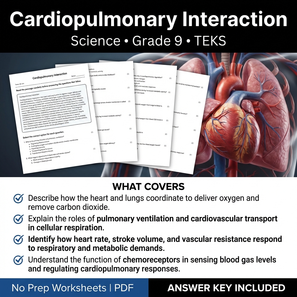 Grade 9 Science Worksheet on Cardiopulmonary Interaction TEKS
