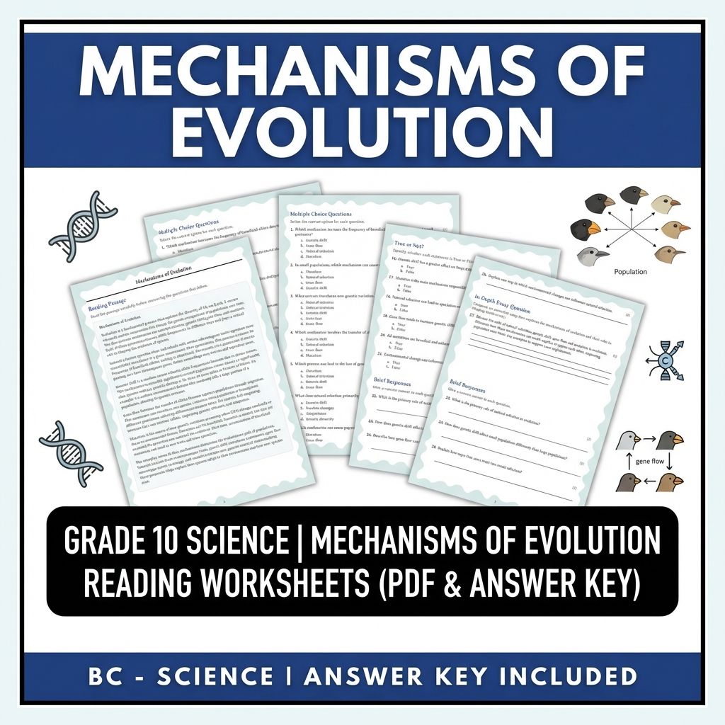 Grade 10 Science | Mechanisms of Evolution Reading Worksheets (PDF & Answer Key)