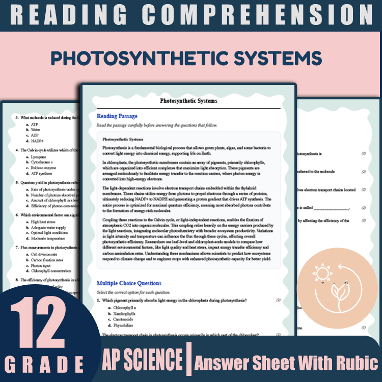 Grade 12 Science reading worksheets worksheet — 12th Grade Science | Photosynthetic Systems Reading Worksheet & Answer Key…