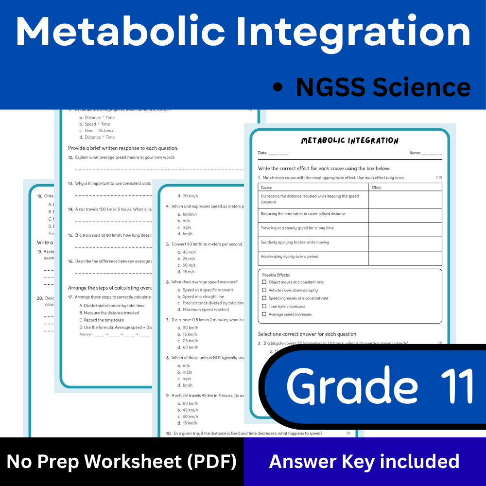 Grade 11 Science science 1 worksheet — Grade 11 Science – Metabolic Integration Worksheet (Answer Key) | NGSS Aligned