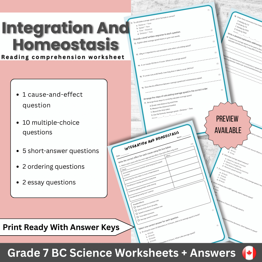 Grade 7 Science science 1 worksheet — Grade 7 Science | Integration & Homeostasis Worksheet (PDF) – BC Standards
