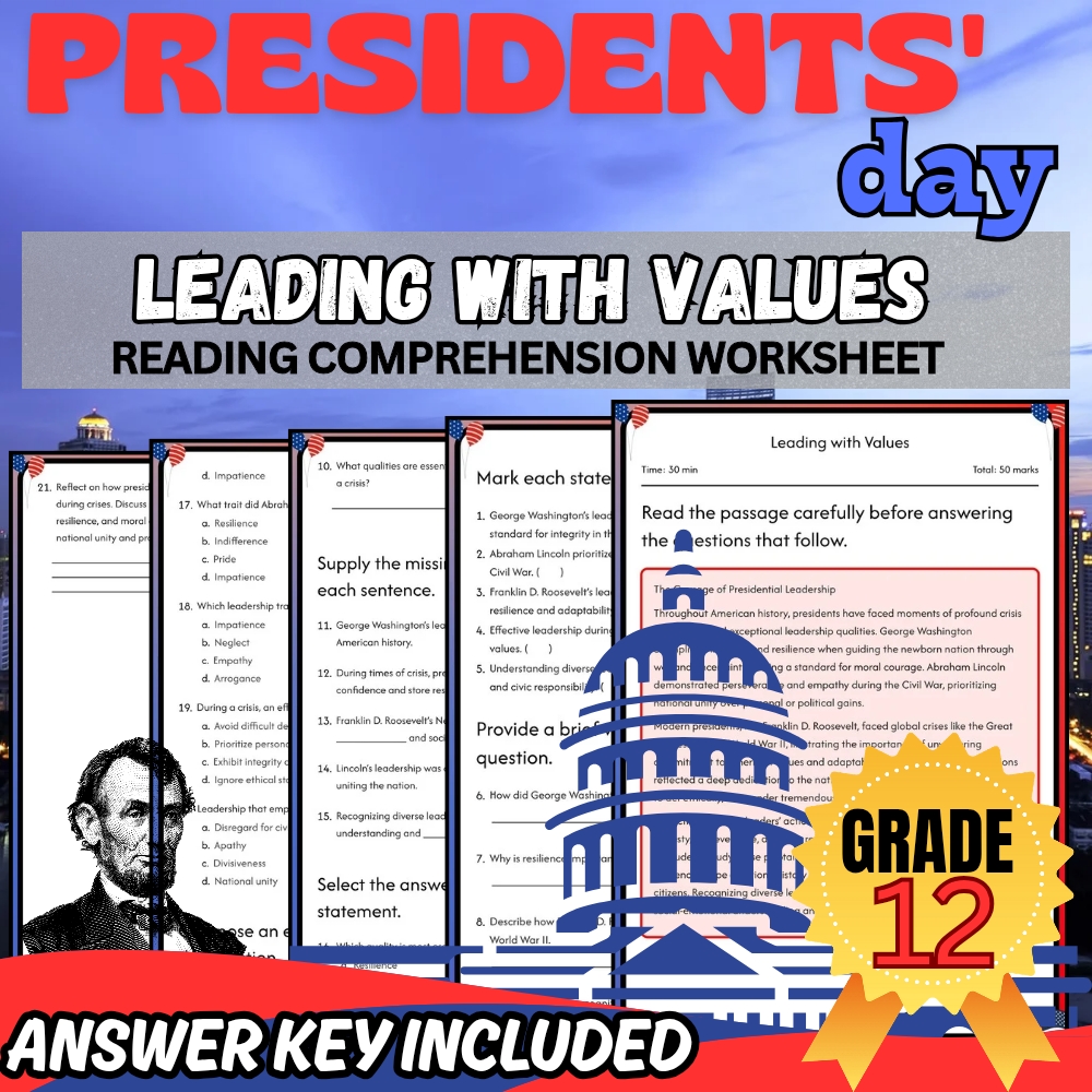 Grade 12 Holiday President Day for Mastering Leadership Values| PDF + Answer Key