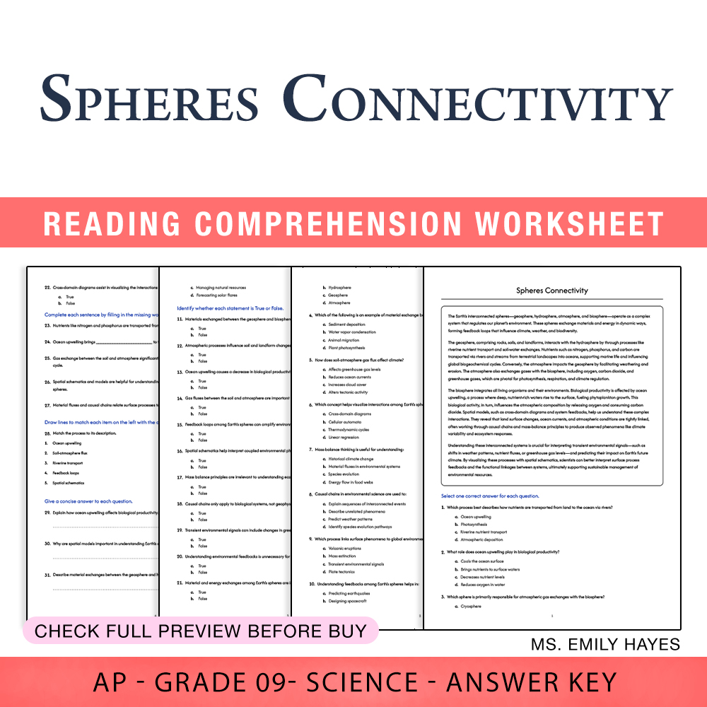 Grade 9 Science worksheet worksheet — Grade 9 Science | Spheres Connectivity Worksheet (PDF+ Answer Key) — page 1