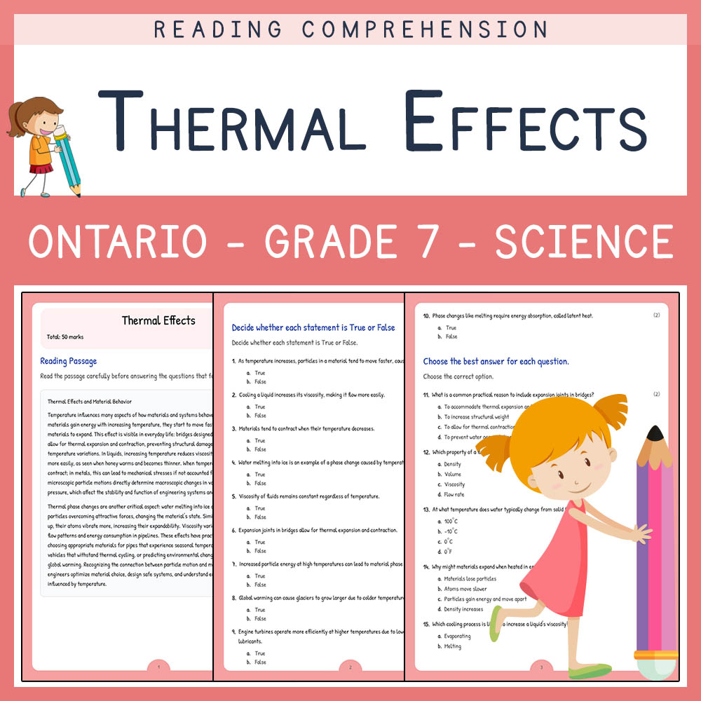 Grade 7 Science worksheet elena worksheet — Grade 7 Science Assessment | Thermal Effects Worksheet Elena | Ontario — page 1
