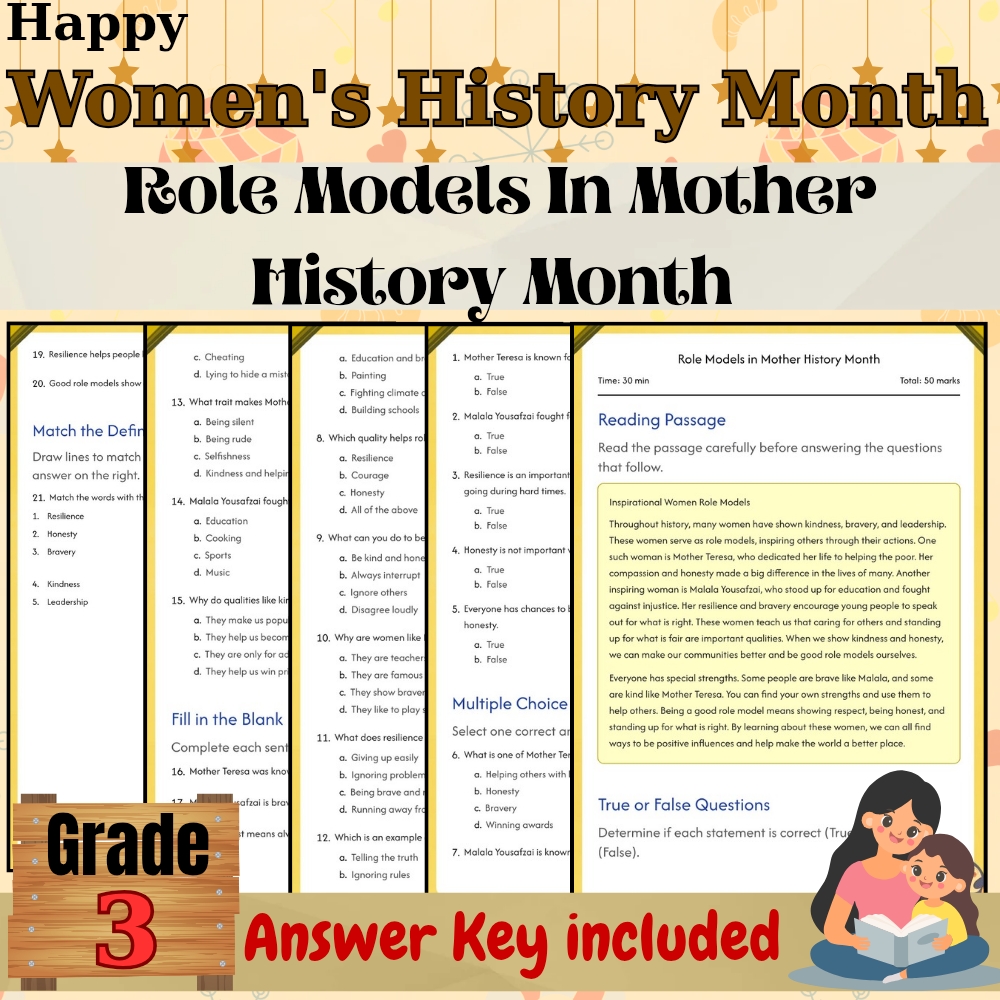 Grade 3 Mother History Month Worksheet for Student Engagement | PDF + Answer Key