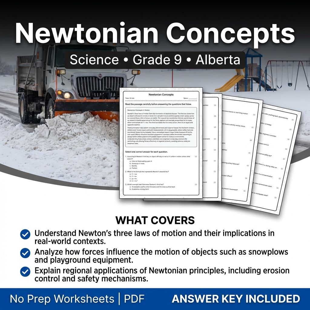 Newtonian Concepts Worksheet for Grade 9 Science – Alberta Standards