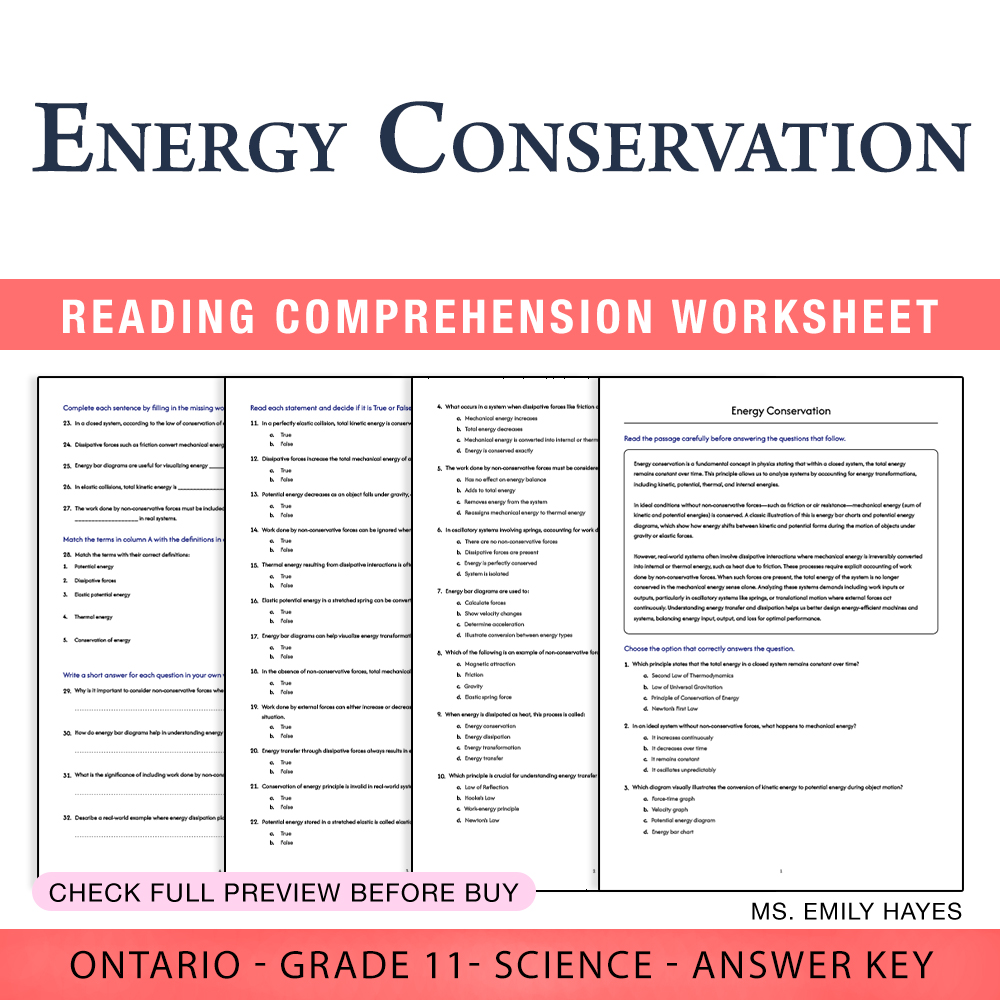 Grade 11 Science worksheet worksheet — Grade 11 Science | Energy Conservation Worksheet (PDF + Answer Key) — page 1