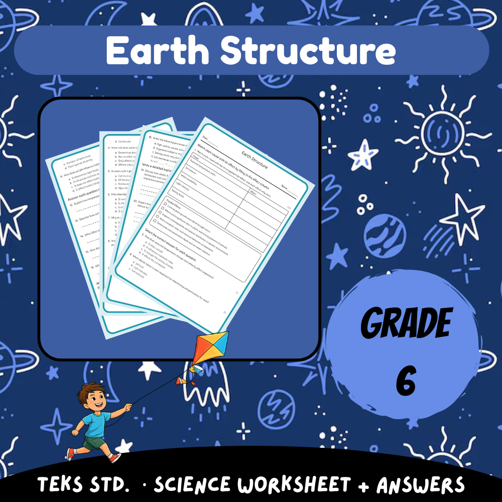 6th Grade Science – Earth Structure (Worksheet + Answer Key) | TEKS Aligned