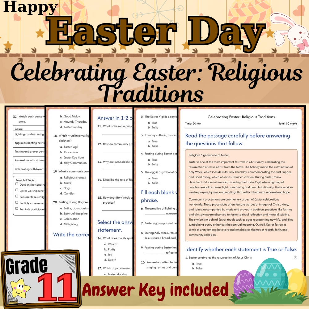 Grade 11 Seasonal Unit | Celebrating Easter Traditions & Symbols Worksheet Pack — included worksheet 2