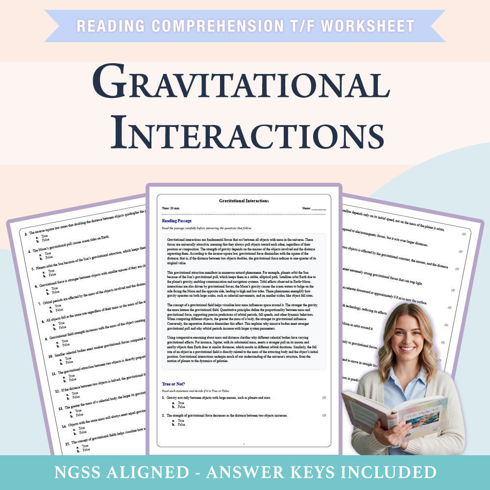 Grade 8 Science reading comprehensions true or false worksheet worksheet — 8th Grade Science | Gravitational Interactions…