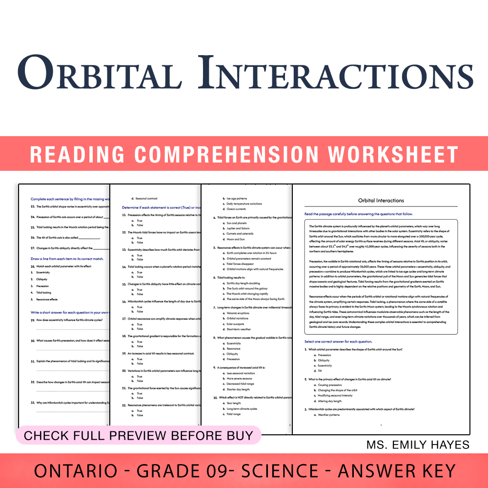 Grade 9 Science worksheet worksheet — Grade 9 Science | Orbital Interactions Worksheet (PDF + Answer Key) — page 1