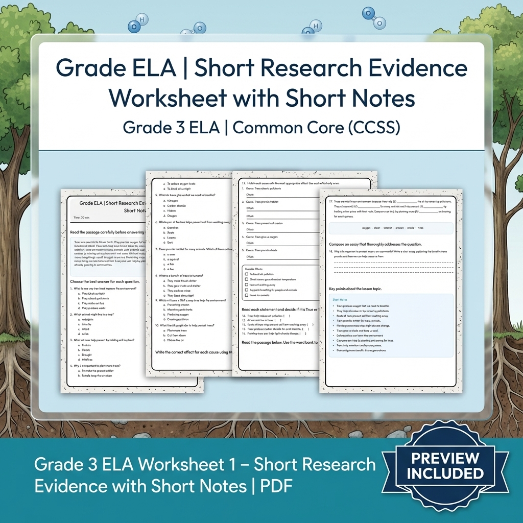 Grade 3 Writing and Text Evidence ELA Lesson Bundle – Common Core (CCSS) — included worksheet 6