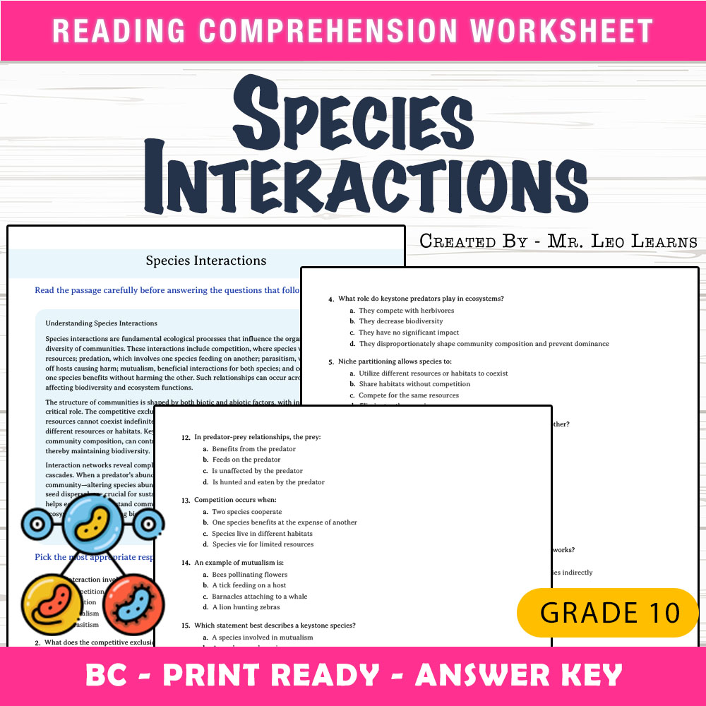 Grade 10 Science worksheet mcq paper worksheet — Grade 10 Science — Worksheet MCQ Paper for Mastering Species Interactions…