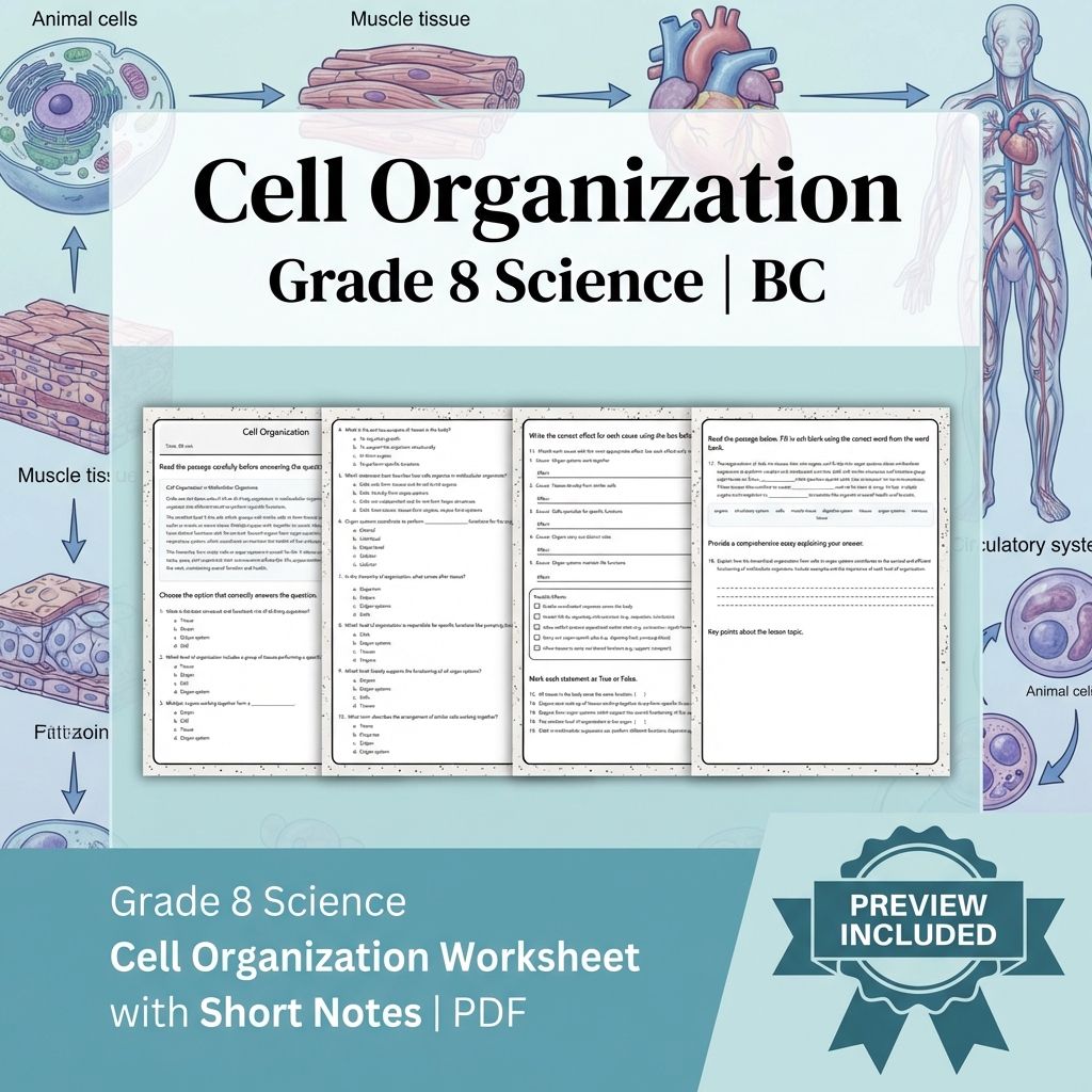 Grade 8 Science Full Year Bundle | Cell Biology, Ecosystems & Conservation — included worksheet 14