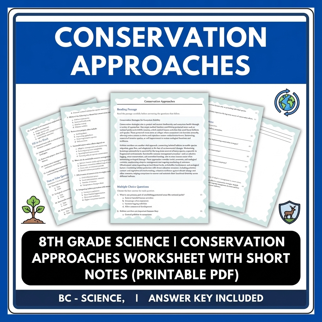 Grade 8 Science reading worksheets — 8th Grade Science | Conservation Approaches Reading Worksheet & Answer Key PDF