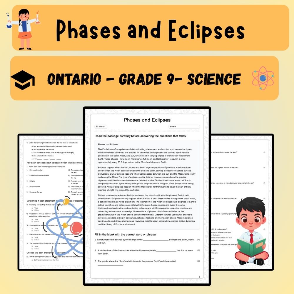 Grade 9 Science worksheet worksheet — Grade 9 Science | Phases and Eclipses Worksheet (Worksheet + Answer Key) - Ontario —…