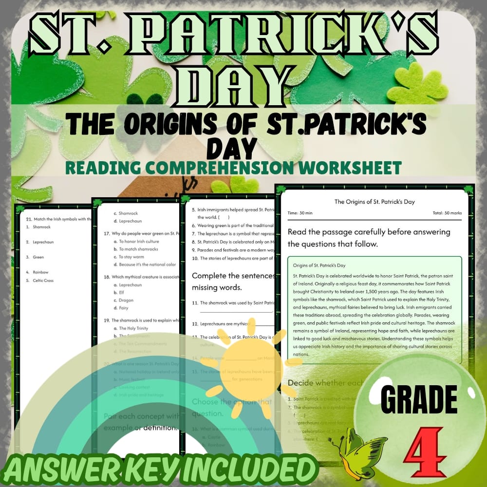 Grade 4 St. Patrick's Day Holiday Worksheets Bundle | Holiday Activities — included worksheet 2