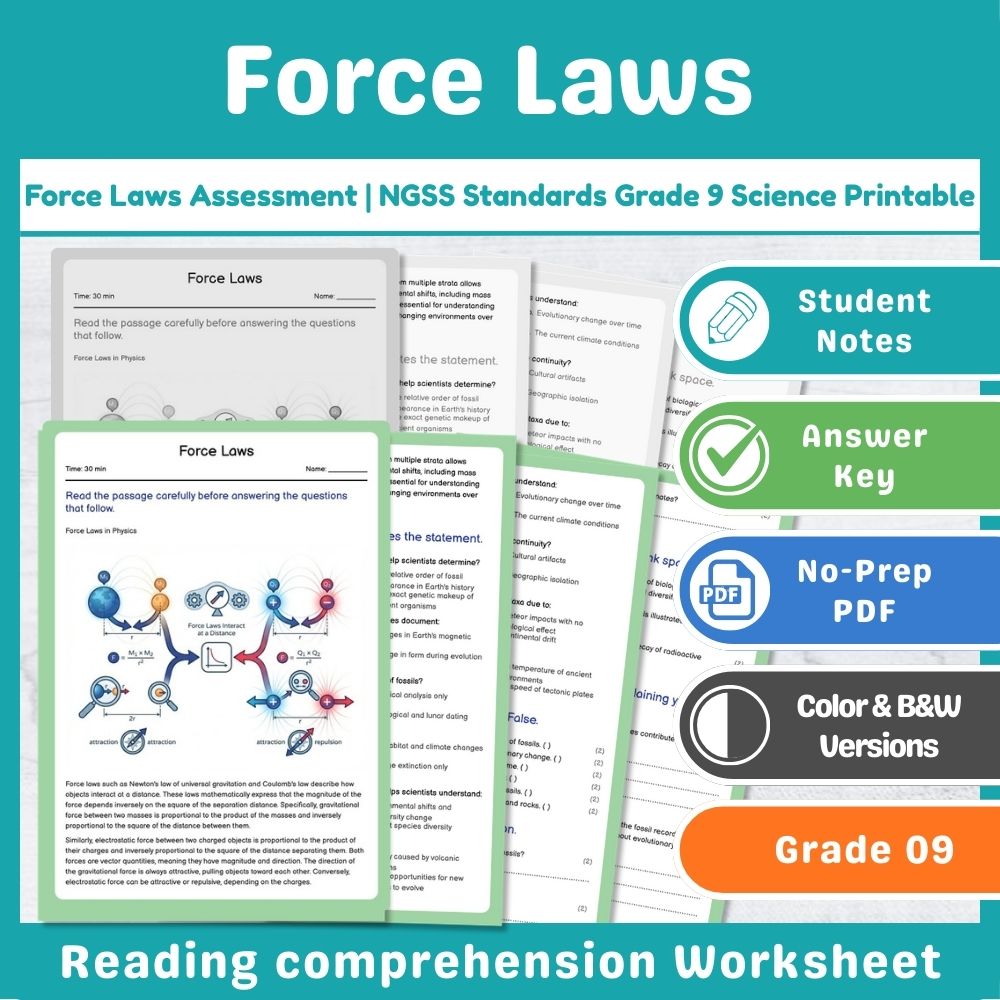 Field Dynamics Assessment | NGSS Standards Grade 9 Science