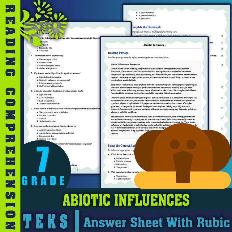 Grade 7 Science reading worksheets worksheet — 7th Grade Science | Abiotic Influences Reading Worksheet + Answer Key (PDF)…