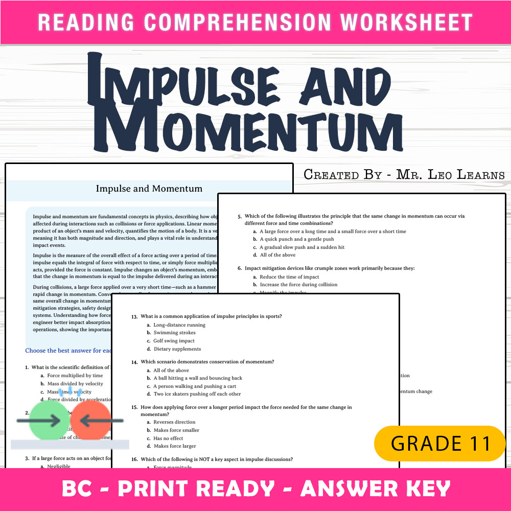 Grade 11 Science worksheet mcq paper worksheet — Grade 11 Science — Worksheet MCQ Paper for Mastering Impulse and Momentum…