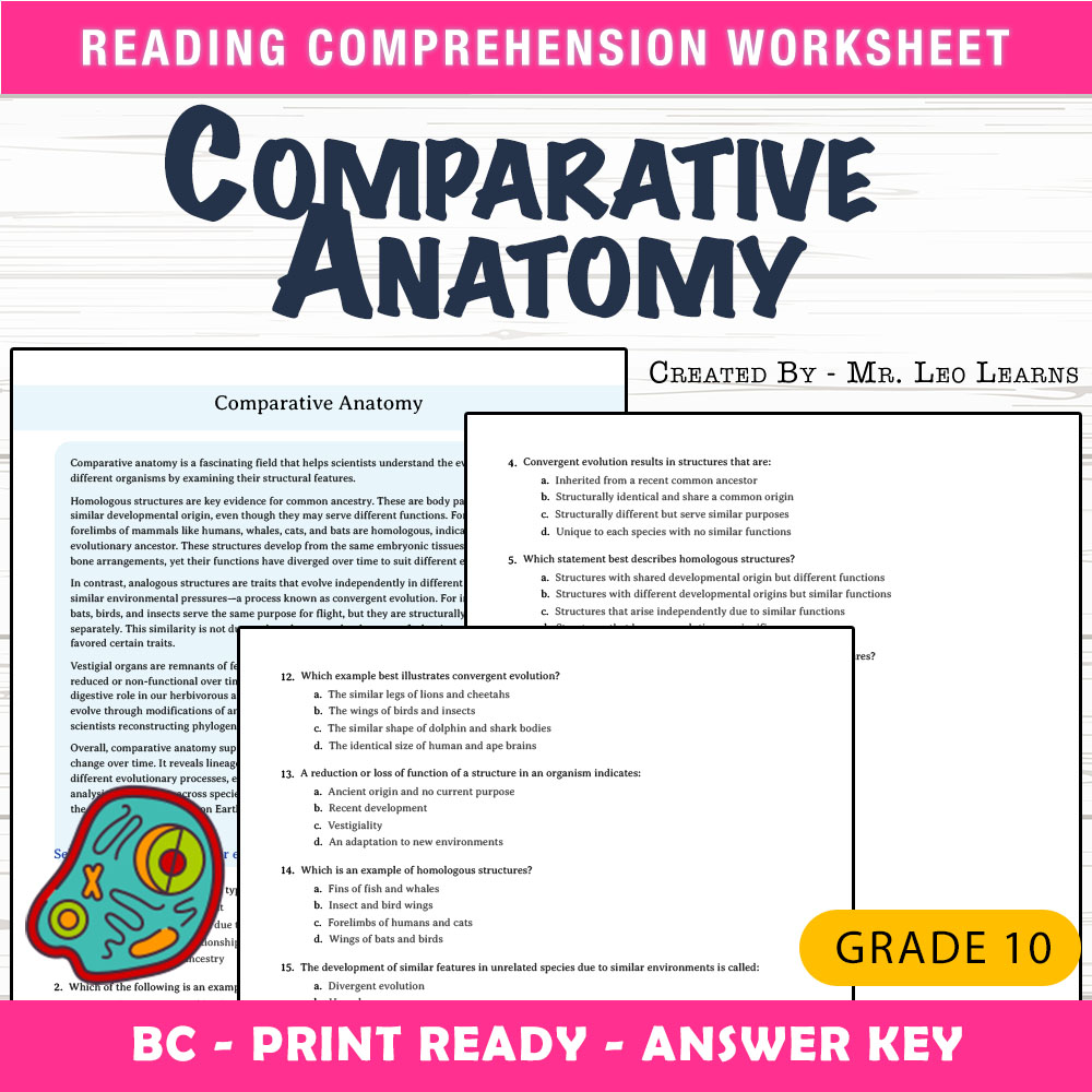 Grade 10 Science worksheet mcq paper worksheet — Grade 10 Science — Worksheet MCQ Paper for Mastering Comparative Anatomy…
