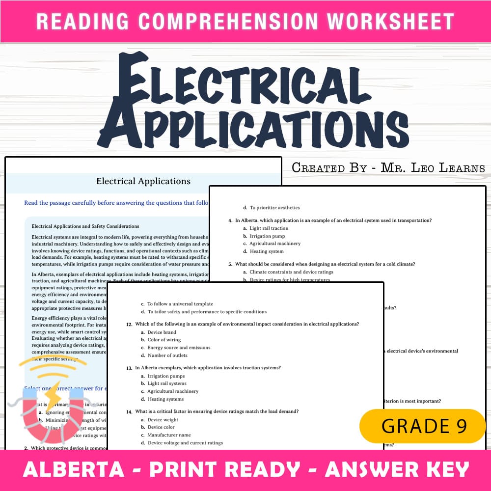 Grade 9 Science worksheet mcq paper worksheet — Grade 9 Science — Worksheet MCQ Paper for Mastering Electrical Application…