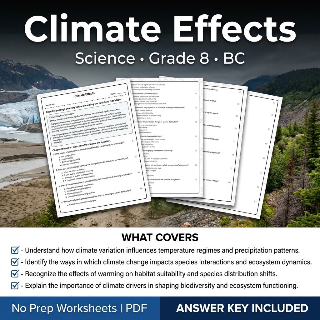 8th Grade Science | Climate Effects Worksheet with Answer Key (Printable PDF)