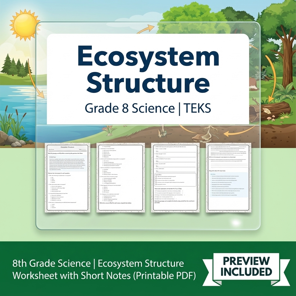 8th Grade Science Ecosystem Structure Worksheet with Short Notes (Printable PDF)