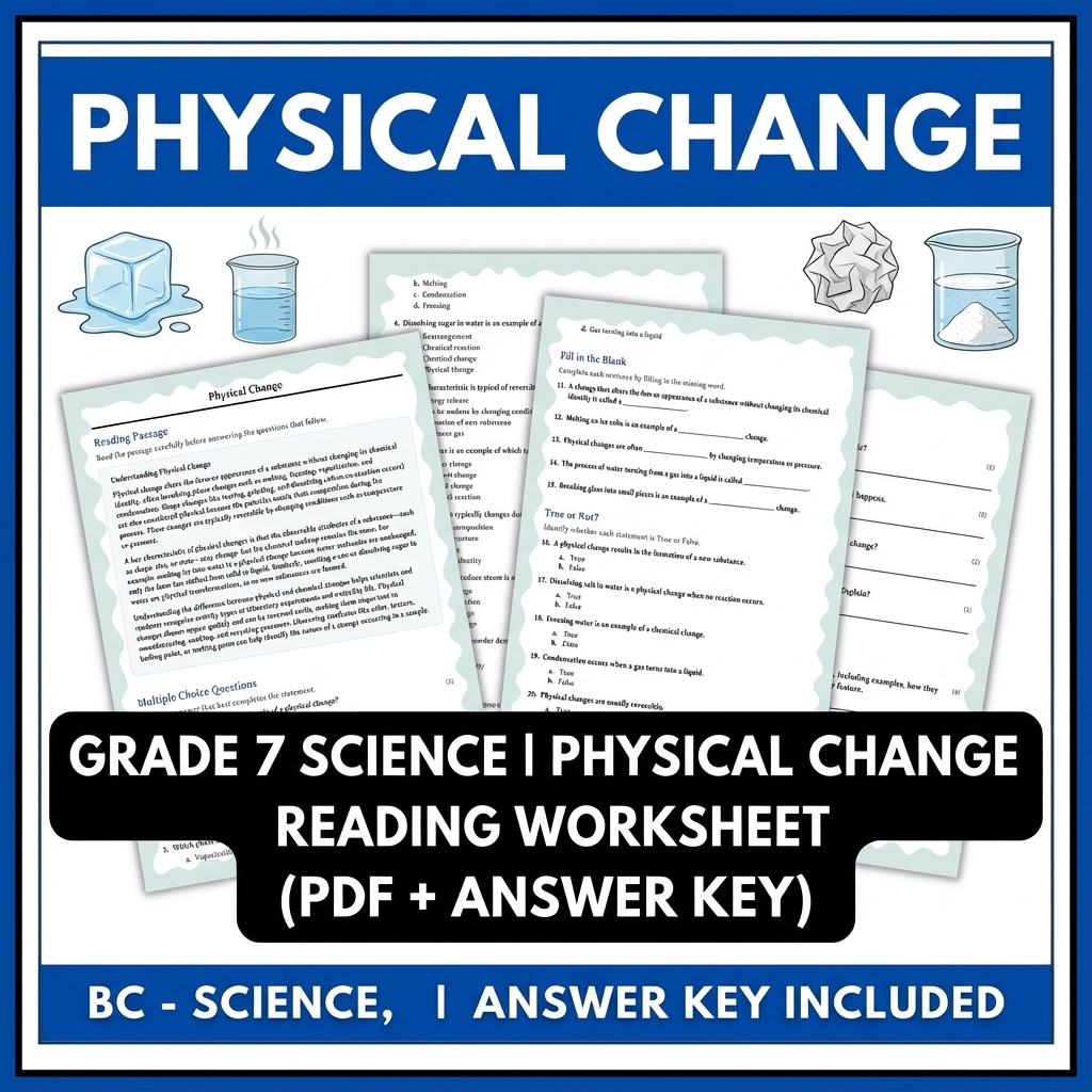 Grade 7 Science | Physical Change Reading Worksheet (PDF + Answer Key)