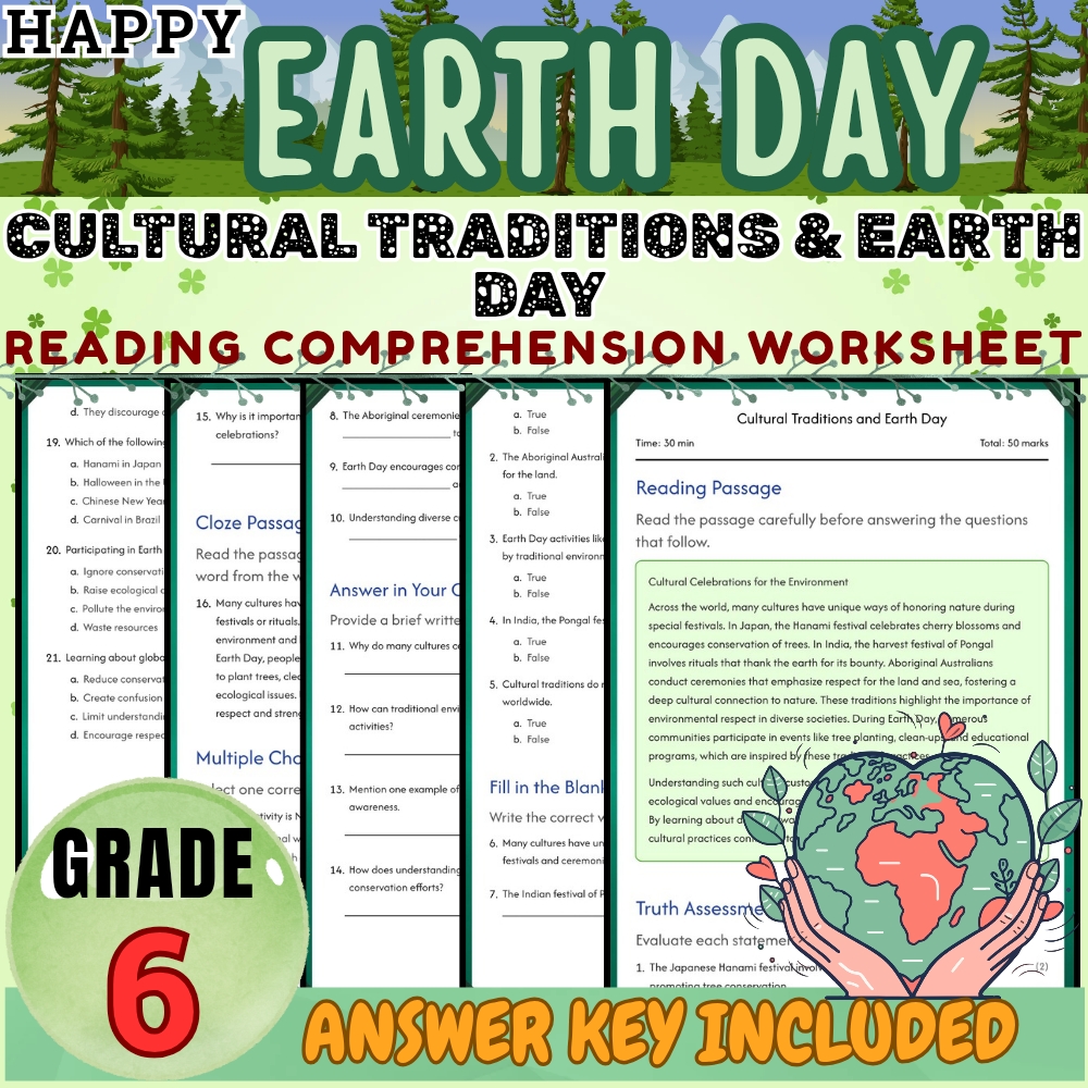 Grade 6 |Seasonal Earth Day Worksheet for Cultural Traditions | PDF + Answer Key