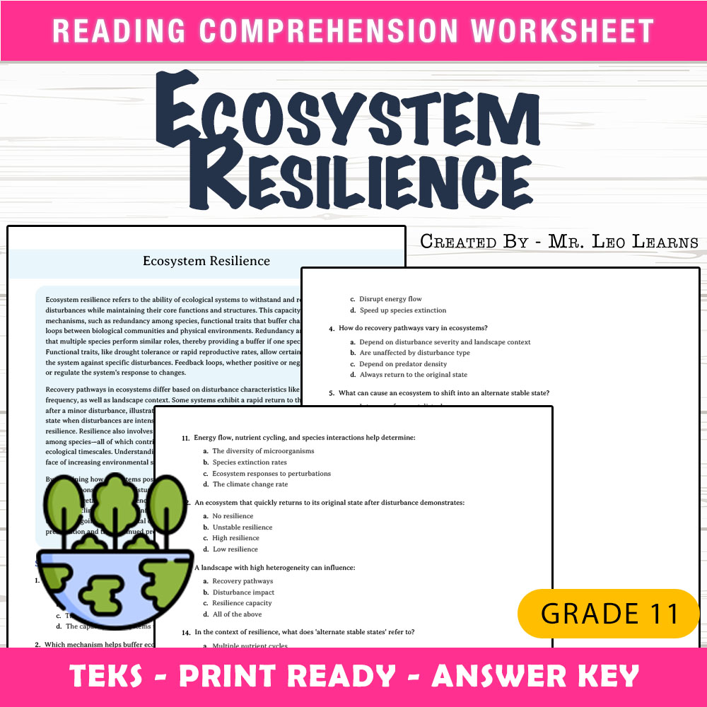 Grade 11 Science worksheet worksheet — Grade 11 Science – Ecosystem Resilience Worksheet for Mastery — page 1