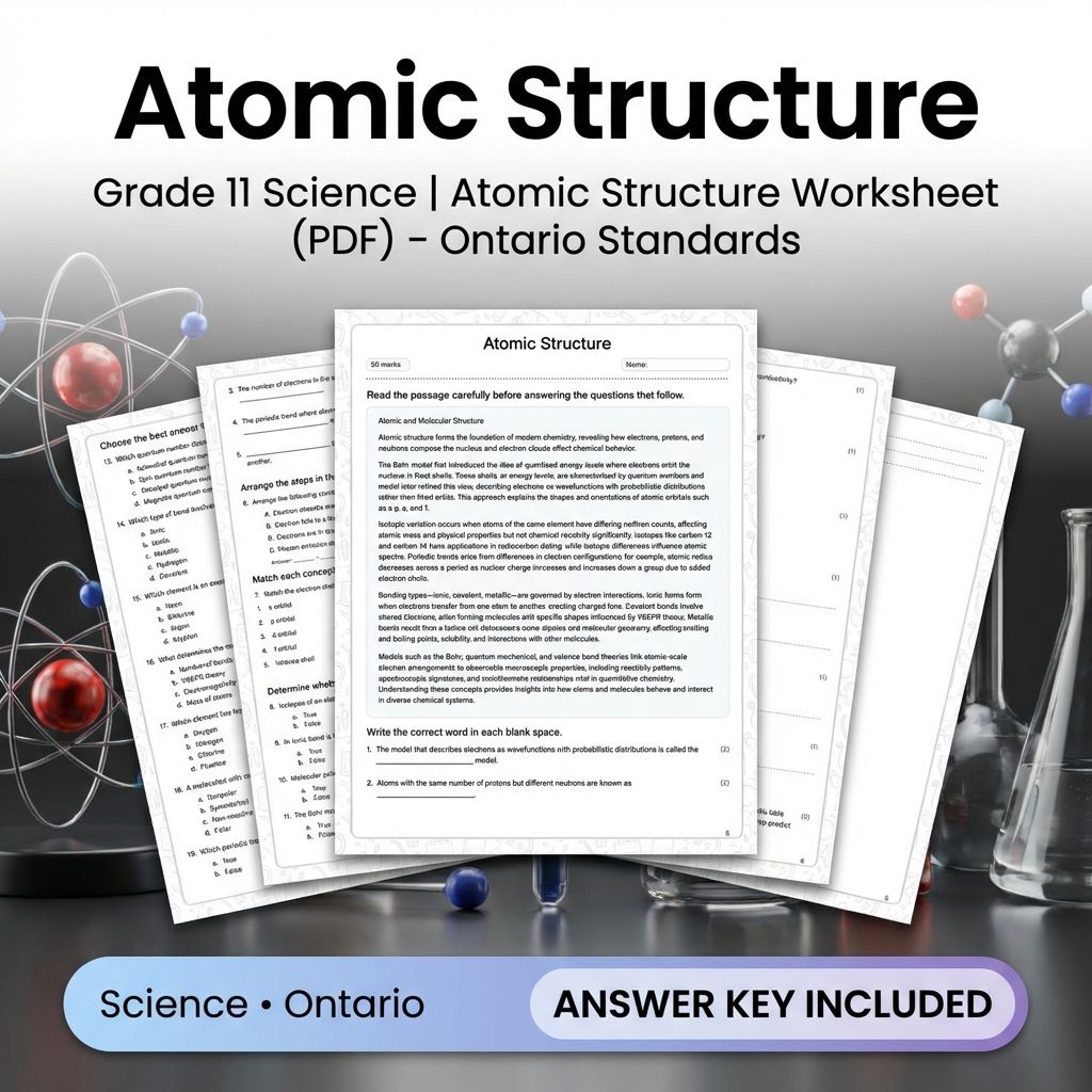 Grade 11 Science | Atomic Structure Worksheet (PDF) – Ontario Standards