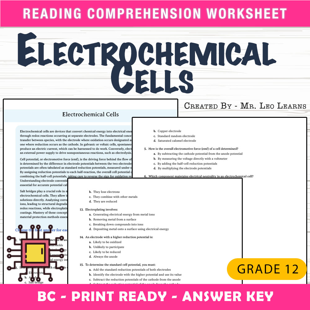 Grade 12 Science worksheet mcq paper worksheet — Grade 12 Science — Worksheet MCQ Paper for Mastering Electrochemical Cell…