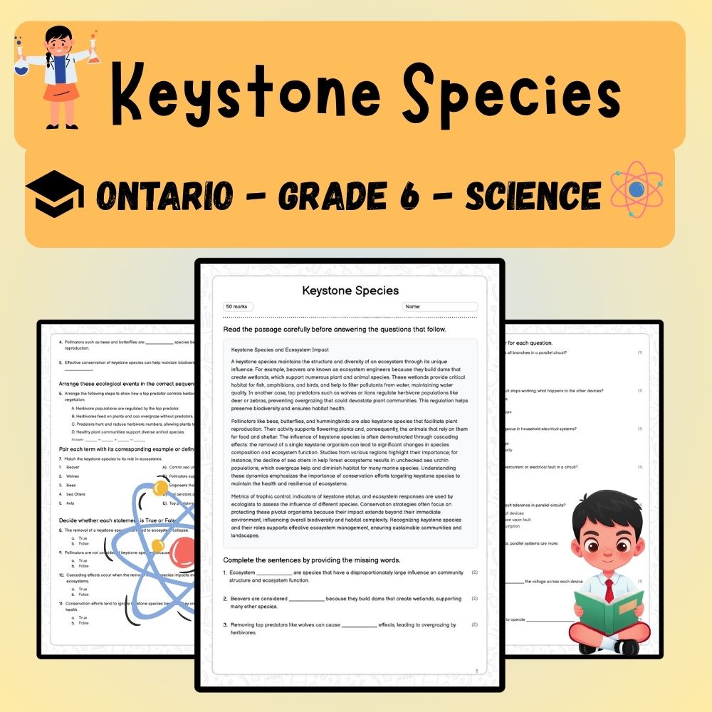 Grade 6 Science worksheet worksheet — Grade 6 Science | Keystone Species Worksheet (PDF ) – Ontario Standards — page 1