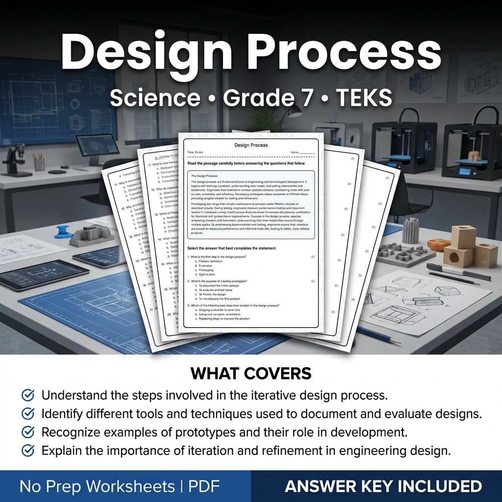 Grade 7 Science Worksheet on Design Process | TEKS-Aligned Practice