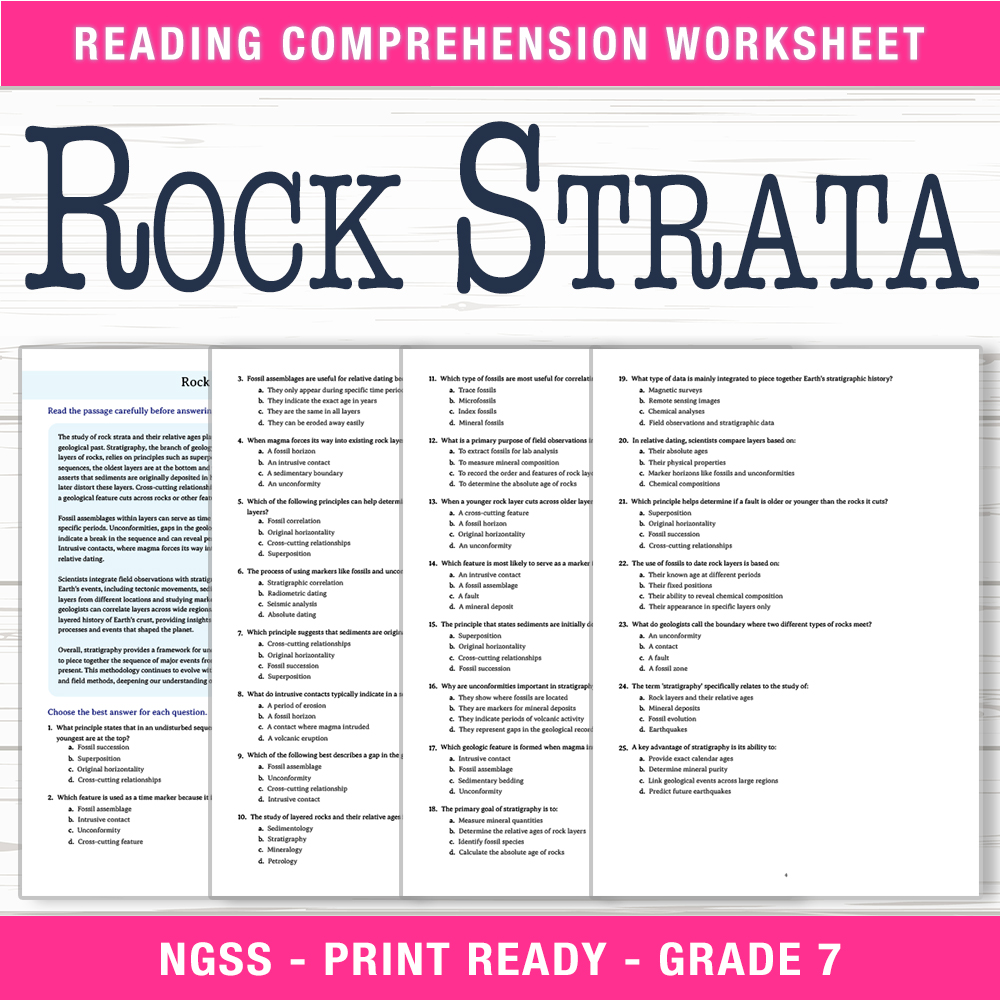 Grade 7 Science worksheet worksheet — Grade 7 Science | Rock Strata Worksheet (PDF + Answer Key) — page 1
