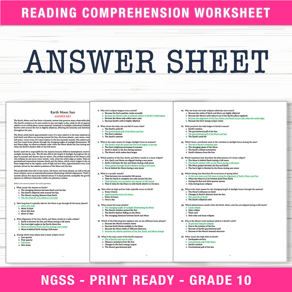 Grade 10 Science worksheet worksheet — Grade 10 Science – Earth Moon Sun Phenomena Worksheet (PDF + Answer Key) — page 2