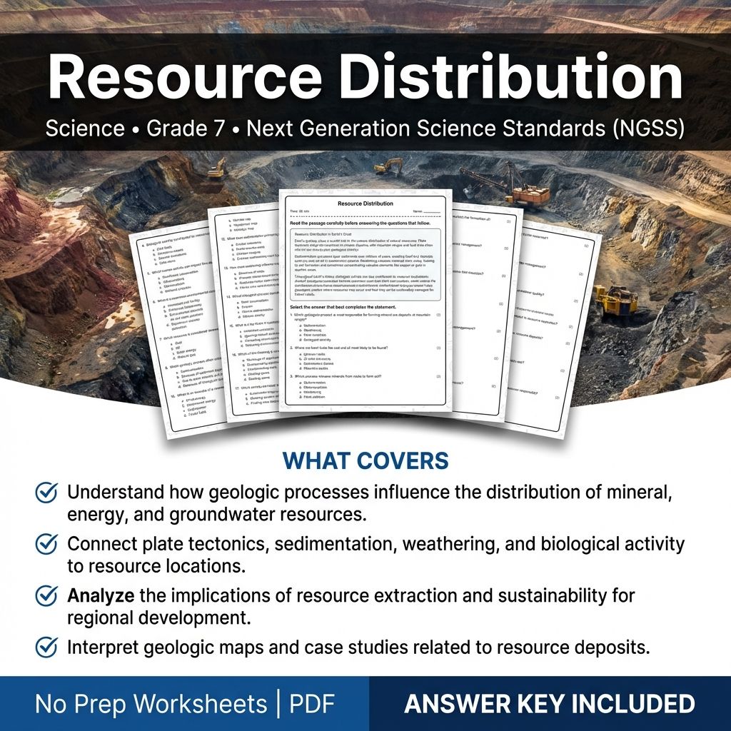 Grade 7 Science worksheet — 7th Grade Science Worksheet | Resource Distribution & Geology (PDF + Answer Key)
