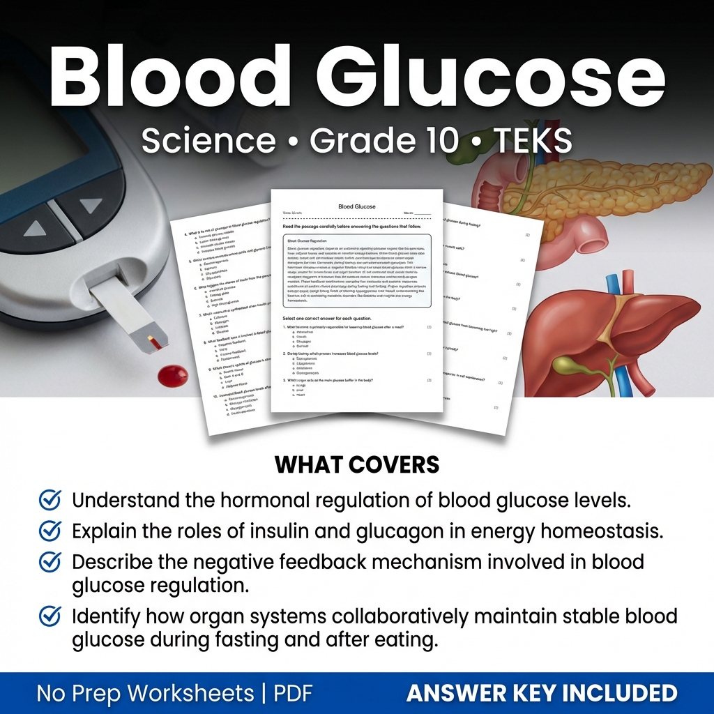 Blood Glucose Grade 10 Science Worksheet | TEKS Aligned Practice