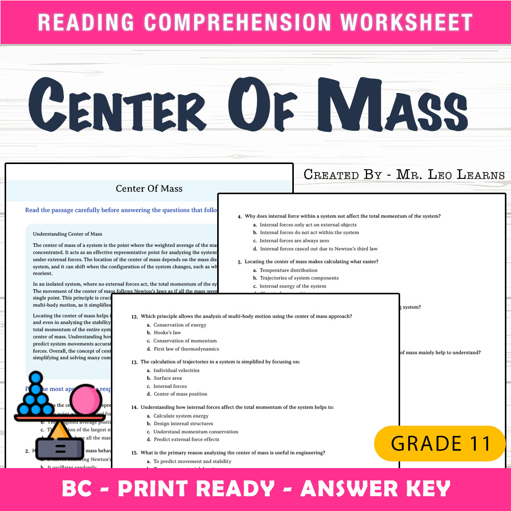 Grade 11 Science worksheet mcq paper worksheet — Grade 11 Science — Center Of Mass Worksheet MCQ Paper for Mastery — page 1
