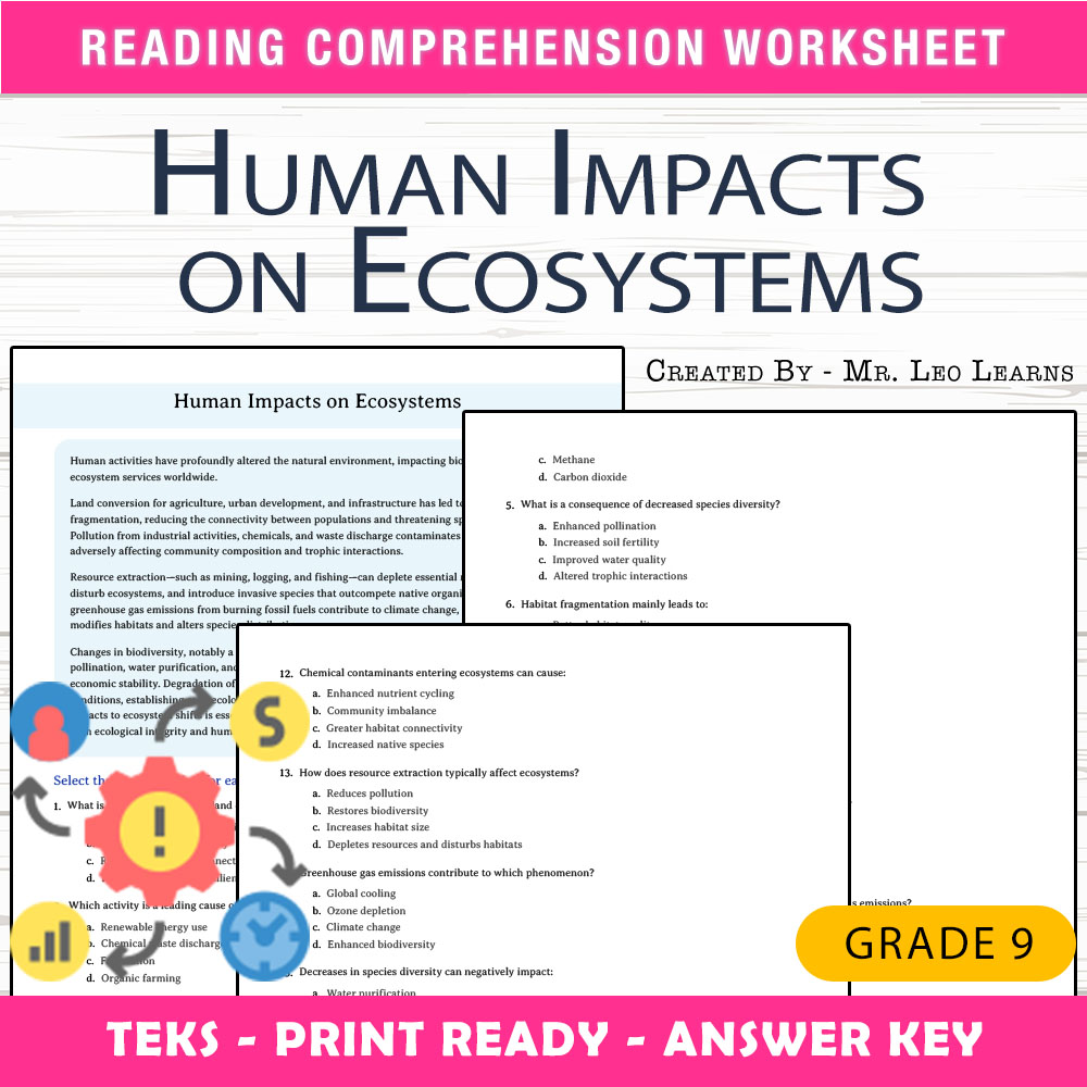 Grade 9 Science worksheet worksheet — Grade 9 Science — Human Impacts on Ecosystems Worksheet for Mastery — page 1
