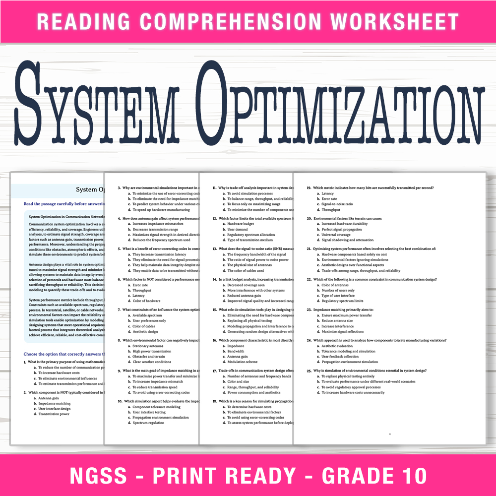 Grade 10 Science worksheet worksheet — Grade 10 Science | System Optimization Worksheet (PDF + Answer Key) — page 1