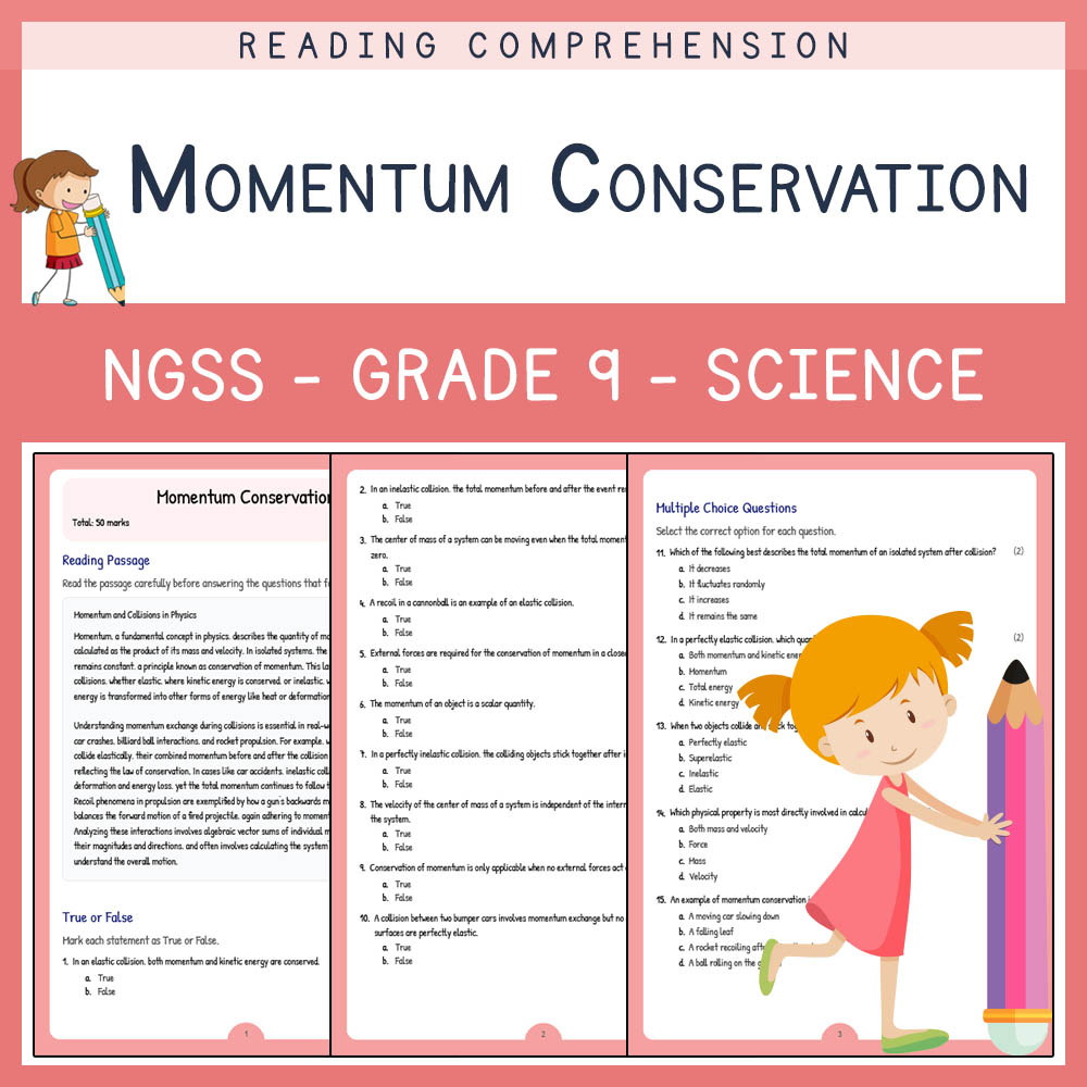 Grade 9 Science worksheet worksheet — Grade 9 Science | Momentum Conservation Worksheet with Answer Key (PDF) — page 1