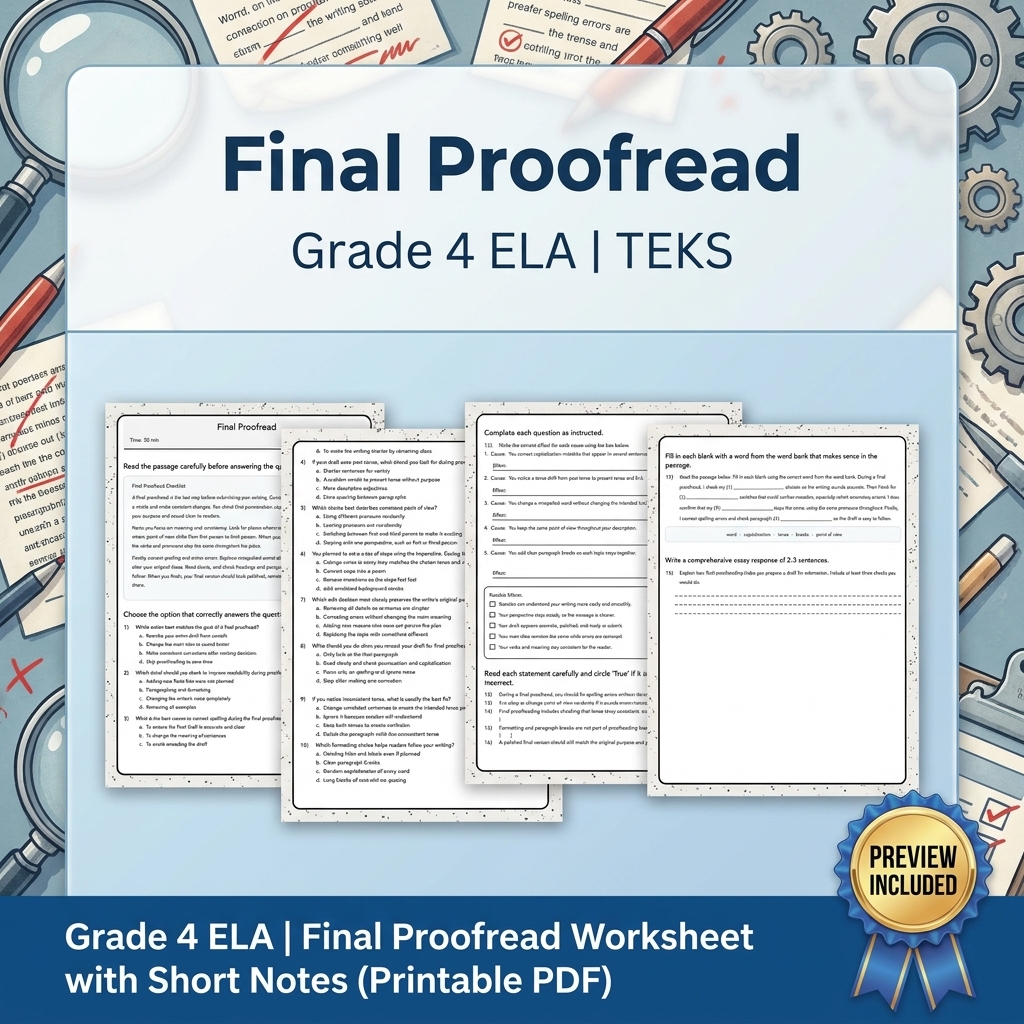 Grade 4 Drafting, Revising & Editing Writing ELA Lesson Bundle TEKS — included worksheet 3