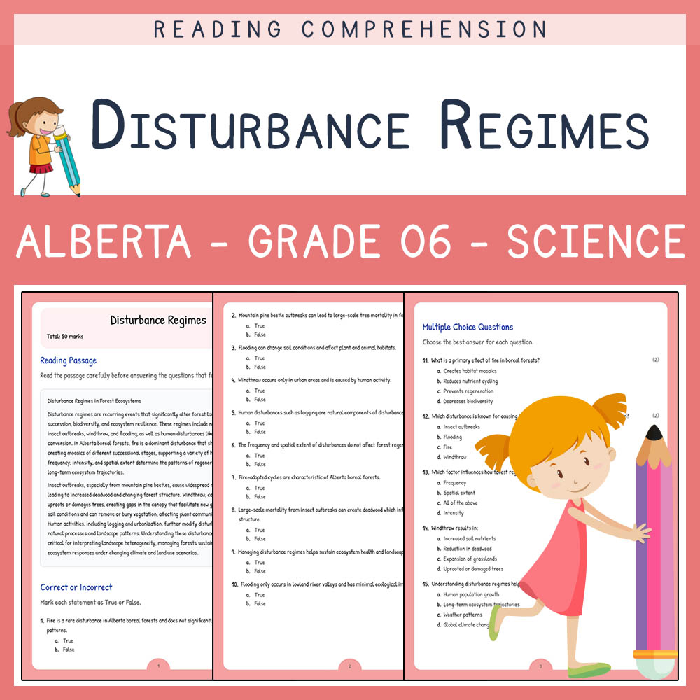 Grade 6 Science worksheet elena worksheet — Grade 6 Science Worksheet on Disturbance Regimes | Alberta Standards — page 1