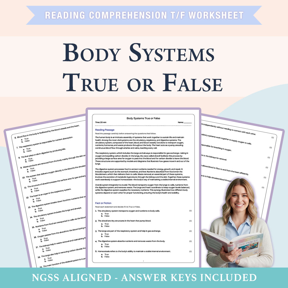 Science reading comprehensions true or false worksheet worksheet — 7th Grade Science | Body Systems Worksheet (PDF +Answer…