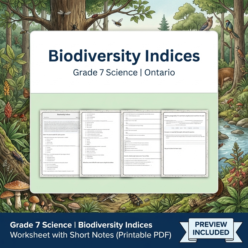 Grade 7 Science Lesson Bundle with Ontario Framework | Ecosystems & Biodiversity — included worksheet 4